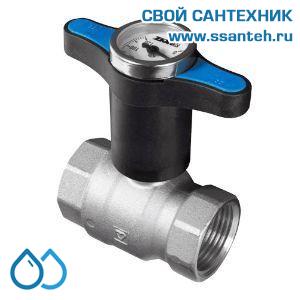14636 HERZ 1220174 Кран шаровой синяя ручка с термометром, DN32, PN25, 0...+120°C, Kvs 102 м3/час, никелированный